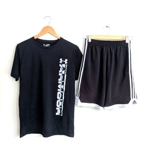UNDER ARMOUR Youth XL top & Adidas Youth L short. UA SIDELINE BIG LOGO PERFORMAN